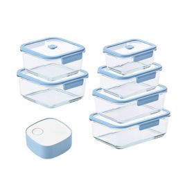 NEOFLAM  VacuSeal Heat-Resistant Glass Vacuum Container 6piece + Vacuum Pump (570ml ×1 + 950ml ×1 + 1500ml ×1 + 2300ml ×1 + S1000ml ×1 + S1500ml ×1 + Vacuum Pump)