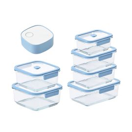NEOFLAM VacuSeal Heat-Resistant Glass Vacuum Container 7-Piece Set(570ml ×1 + 950ml ×2 + 1500ml ×1 + S1000ml ×1 + S1500ml ×1 + Vacuum Pump)