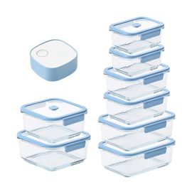 NEOFLAM VacuSeal Heat-Resistant Glass Vacuum Container 9-Piece Set (570ml ×2 + 950ml ×2 + 1500ml ×2 + S1000ml ×1 + S1500ml ×1 + Vacuum Pump)