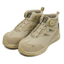 [K2-Safety] LT-107(Beige) Ankle Safety Shoes, Cordura Mesh, Natural Leather, Pyron Midsole, Rubber Outsole, Excellent Breathability Resilience, BOA Dial Strap Adjustment, Lightweight Material