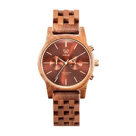 VOWOOD Destiny-Ruby Brown Men's Wrist Watch / Natural Wood Handcrafted Premium Fashion Wristwatch, Walnut Wood, High-quality Wood Package, Lifetime Warranty - Made in Korea
