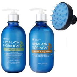 Pogonia Himalayan Moringa 2-Piece set (Hair Shampoo, Body Wash) + Magic Foam Brush For Scalp Massage, Natural Ingredients - Made in KOREA