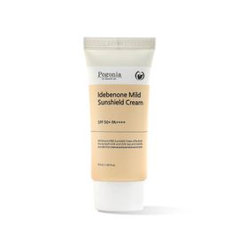 Pogonia Idebenone Mild Sunshield Sunscreen SPF 50+ PA++++ 50ml – No White Cast, Anti-Aging & Brightening, Lightweight Moisturizing Sun Cream, Triple Functional UV Protection _ Made in KOREA