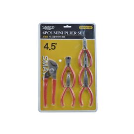 Smarto Mini Plier Set SM-04-6P 4 Inch Jade Tongs, Long Nose, Nippers, Curved Nose, Flat Nose, Water Pump Pliers 6pcs