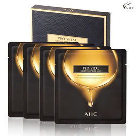 AHC Pro Vital Golden Ampoule Mask (25mlx4ea), Brightening, Wrinkle Care Double Functional, High-adhesion Cellulose Mask Pack _ Made in Korea