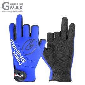 [BY_Glove] GMS10079 G-Max Neo Fishing 3CUT (3 cuts) half gloves, Functional Genuine Reinforced Lycra Fabric, High-Quality Synthetic Leather, 3-cut Fishing Gloves, angling_Blue