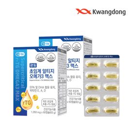 Kwangdong rTG Omega-3 Fish Oil 600mg EPA & DHA, 60 Softgels — High Absorption Supercritical Extraction, with Vitamin A, D, E for Eye, Heart & Bone Health _ Made in KOREA