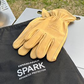 HANDMAX Spark Industrial Gloves + Pouch provided, cowhide material resistant to heat and flame camping, welding gloves, water resistant, total length 25cm