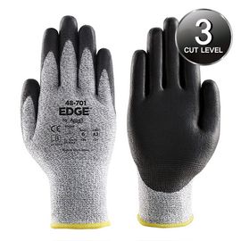 ANSEL Edge Safety Gloves 48-701, Cut LEVEL 3 Cut prevention, Reinforced polyethylene yarn (HPPE), Spandex yarn, Polyester, PU coated, 13G