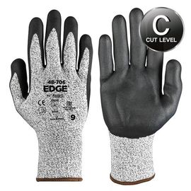 ANSEL Edge Cut Prevention Safety Heavy Duty Gloves 48-706, reinforced polyethylene yarn (HPPE), Glass fiber, Nylon, Polyester, Spandex, Cut grade C, Nitrile coated, 13G ANSEL Edge Cut Prevention Safety Heavy Duty Gloves 48-706, reinforced polyethylene yarn (HPPE), Glass fiber, Nylon, Polyester, Spandex, Cut grade C, Nitrile coated, 13G