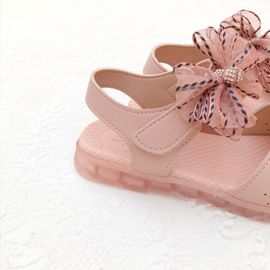 [BOOM] Chiffon Ribbon Sandals Pink_ Toddler Little Girls Junior Fashion Sandals Comfortable Sandals