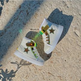 [BOOM] Star High Top Sneakers LED Lighting Ivory _ Toddler Baby kids Little Girls Boys Junior Fashion Sneakers Comfortable Sneakers
