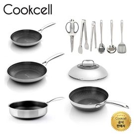 COOKCELL  Black Edition Double  IHFrying Pan & Kitchen Tool 6-Piece Set,  Triple-Bottom Structure, Dishwasher Safe.