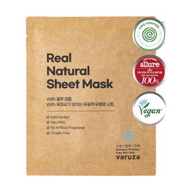 [VARUZA] Real Natural Sheet Mask with Blue Ampoule (5 Sheets) EWG Certified, Unbleached, Fluorescent-Free Sheet Vegan Mask – Made in Korea
