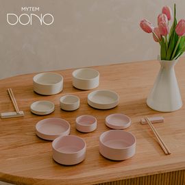 [MYTEM] DONO Stoneware 2-Person Set 14P (Baby Pink & Cream Vinilla) Delicate ceramic set with flower-like pastel tones – A perfect blend of natural beauty and practicality
