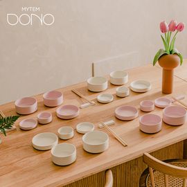 [MYTEM] DONO Stoneware 4-Person Set 28P (Baby Pink) A ceramic set with a soft floral-inspired hue – safe, stylish, and practical tableware.