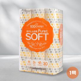 [HAPPY S&P Paper] Pure & Soft 18m*30R  – Soft and Clean 3-Ply 100% Natural Pulp Toilet Paper_ Made in Korea