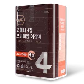 [HAPPY S&P Paper] Good Manner 4-Ply Premium Toilet Paper 27m*30 Rolls – Soft and Clean 4-Ply 100% Natural Pulp Toilet Paper_ Made in Korea