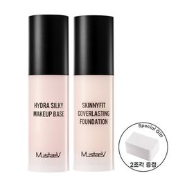 [MUSTAEV]  Special Set , Skinny Fit Coverlasting Foundation ,  Hydra Silky Makeup Base 30ml + (Free Gift) 2 Sponges,  Made in Korea 