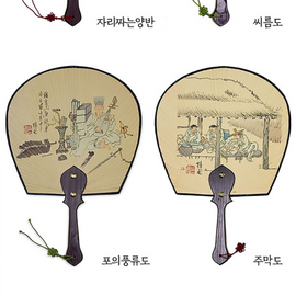ATTY FACTORY Traditional Korean Folk Art Fan – Large Size, Bamboo & Hanji Craft, Featuring Korean Traditional Genre Paintings, Made in Korea