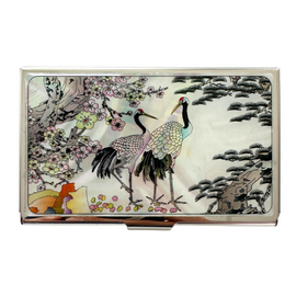 NAMIN Craft Korean Traditional Mother-of-Pearl Business Card Case (95mm x 65mm), Ten longevity White– Handmade Lacquerware Gift, Compact Design with Box – Made in Korea