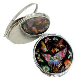 NAMIN Craft Korean Traditional Mother-of-Pearl Double-Sided Compact Mirror (70mm x 75mm), Butterfly Black – Made in Korea, Authentic Handicraft & Souvenir