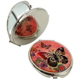 NAMIN Craft Korean Traditional Mother-of-Pearl Double-Sided Compact Mirror (70mm x 75mm), Butterfly Pink – Made in Korea, Authentic Handicraft & Souvenir