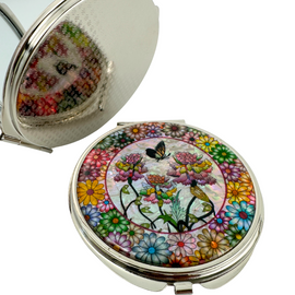 NAMIN Craft Korean Traditional Mother-of-Pearl Double-Sided Compact Mirror (70mm x 75mm), Butterfly Peony Flower – Made in Korea, Authentic Handicraft & Souvenir