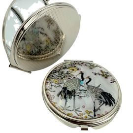 NAMIN Craft Korean Traditional Mother-of-Pearl Double-Sided Compact Mirror (70mm x 75mm), Crane White – Made in Korea, Authentic Handicraft & Souvenir