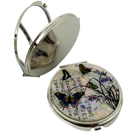 NAMIN Craft Korean Traditional Mother-of-Pearl Double-Sided Compact Mirror (70mm x 75mm), Hunminjeongeum and Butterfly – Made in Korea, Authentic Handicraft & Souvenir