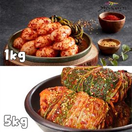 Gangsooni Myeongga Kimchi Set _ Whole Cabbage Kimchi 5kg + Chonggak Kimchi 1kg _ Authentic Korean Fermented Kimchi Duo with Deep, Spicy Flavor