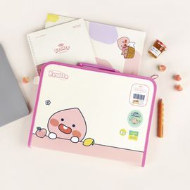 Kakao Friends Little Friends Fruity Handle Zipper File (Ryan/Apeach) | A4 Large Capacity Storage | O-Ring Slider PP Document Case | Made in Korea