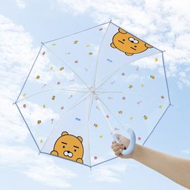 Kakao Friends Kids Transparent Umbrella (Ryan/Apeach) | Safe Visibility Design | Rounded Tip/Semi-Auto Open | Designed in Korea