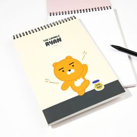 Kakao Friends Hardcover Top Spiral Unlined Notebook (Ryan/Apeach) | B5 Twin Ring Sketchbook | 90 Sheets Made in Korea