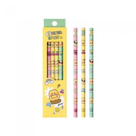Kakao Friends Choonsik 'Say Cheese' 6-Pack Pencil Set | Pastel B Lead | Round Body Grip | Designed in Korea