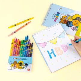 Kakao Friends 12 Color Crayon Set | Twist-Up Sharpener-Style Color Pencils | Non-Toxic Made in Korea
