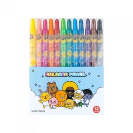 Kakao Friends 12 Color Crayon Set | Twist-Up Sharpener-Style Color Pencils | Non-Toxic Made in Korea