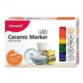 [Monami] Ceramic Marker 480 6 Color Set | 1.4mm Round Nib | Porcelain/Mug DIY Styling | Includes Pattern Guide | Designed in Korea