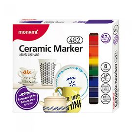 [Monami] Ceramic Marker 482 8 Color Set | 0.7mm Round Nib | Porcelain/Mug DIY Styling | Includes Pattern Guide | Designed in Korea