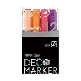 [Monami] Deco Marker 460 12 Color Set | Water-Based Opaque 2mm Round Nib | Multi-Surface Decoration | Mild Odor | Made in Korea