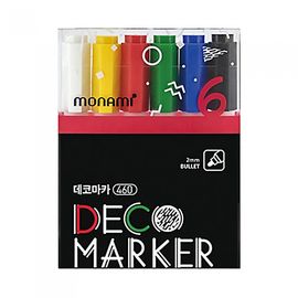 [Monami] Deco Marker 460 6 Color Set | Water-Based Opaque 2mm Round Nib | Multi-Surface Decoration | Mild Odor | Made in Korea