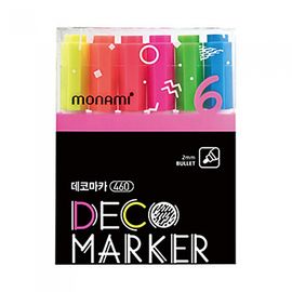 [Monami] Deco Marker 460 Fluorescent 6 Color Set | Water-Based Opaque 2mm Round Nib | Multi-Surface Decoration | Mild Odor | Made in Korea