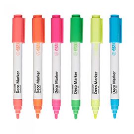 [Monami] Deco Marker 460 Fluorescent 6 Color Set | Water-Based Opaque 2mm Round Nib | Multi-Surface Decoration | Mild Odor | Made in Korea