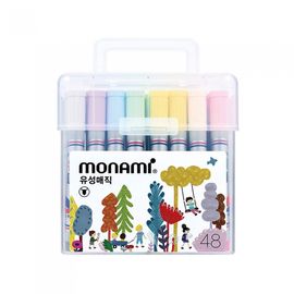 [Monami] Permanent Marker 48 Color Set | Round Nib 1.5mm (Bullet) | Water-Resistant/Multi-Surface | Handled Case | Made in Korea