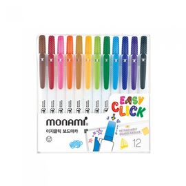 [Monami] Easy Click Whiteboard Marker 12 Color Set | Retractable Capless Design | 2.0mm Round Nib | KC Certified | Designed in Korea