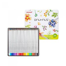 [Monami] BNUHNUZ Oil-Based Colored Pencil 24 Color Set / Tin Case | Hexagonal Barrel | Water-Resistant