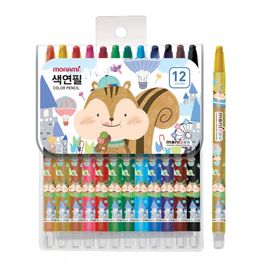 [Monami] Moninju Mechanical Colored Pencil 12 Color Set | Twist Action Lead Advance | No Sharpening Needed | Portable/Clean Use