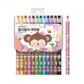 [Monami] Moninju Paper-Wrapped Colored Pencil 12 Color Set | Eco-Friendly Paper Barrel | Vivid Color Payoff | Safe for Use