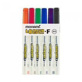 [Monami] Name Pen F 6 Color Set | Fine Nib 1mm Permanent Marker | Water-Resistant/Multi-Surface | Drawing/DIY Optimized | Made in Korea