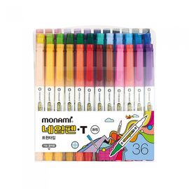 [Monami] Name Pen T Twin Marker 36 Color Set (Double-Sided) | 0.4mm Fine + 0.7mm Medium Tips | Water-Resistant/Multi-Surface | Designed in Korea